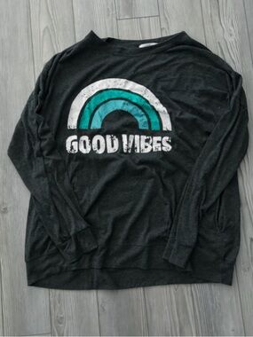 Good Vibes Rainbow Graphic Sweatshirt - Black with Teal & White Print